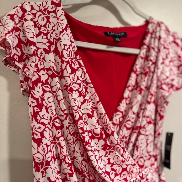 Lauren Ralph Lauren Berry Red Cream White Floral Print Fitted Dress Size 6 NWT - Picture 7 of 14